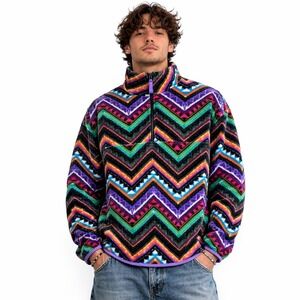 WESC Mitch Zigzag 1/4 Zip Pullover Multicolor Fleece Retro 90s Funky Size L